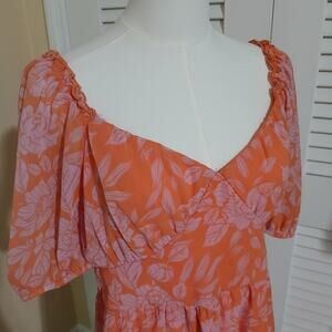 NWT Jessica Simpson Large Half Flutter-sleeve square smocked back v front dress